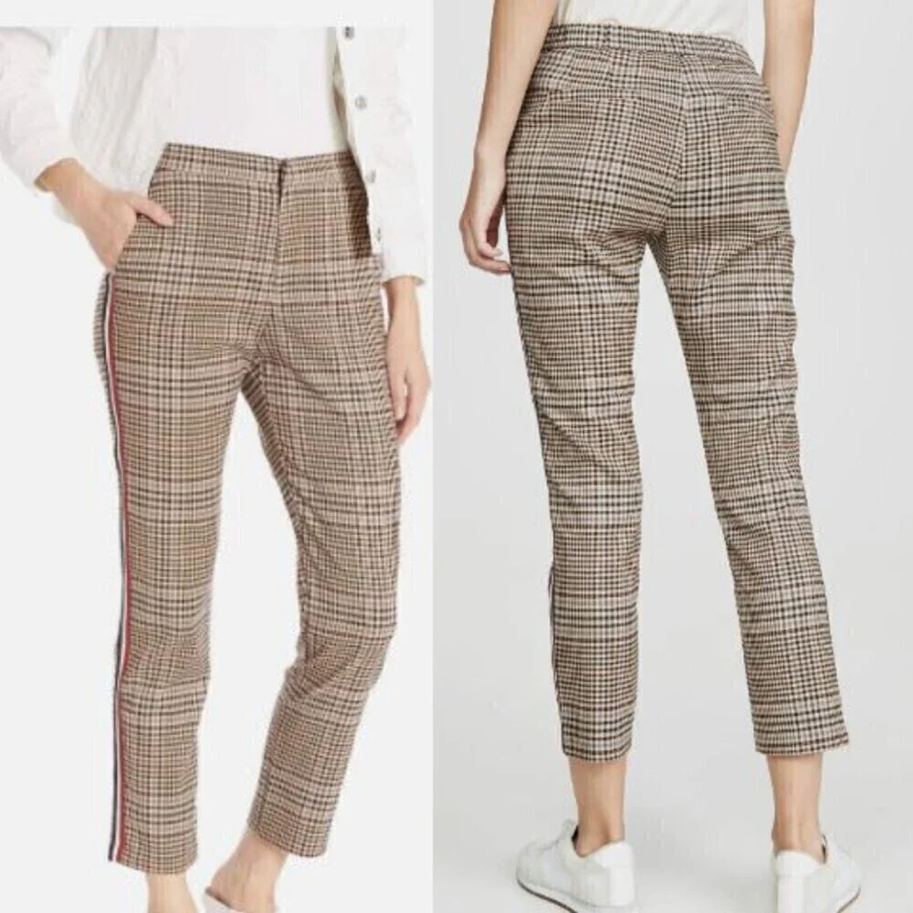 BB Dakota Womens Size 0 Brown Houndstooth Straight Leg Cropped Trouser Pant